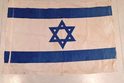 OLD 50'S SEWN ISRAEL FLAG JUDAICA STAR OF DAVID 100% COTTON 110 CM X 75 CM - Picture 5 of 12