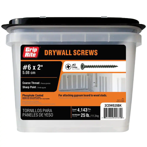 Drywall Screws #6 x 2" Philips Bugle-Head Coarse Thread Sharp Point 25 lbs./Pack - Picture 11 of 12