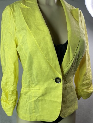 Charlotte Russe Light Blazer 1 Button Linen Blend Womens Yellow Jacket Size L - Picture 5 of 10