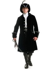ADULT MENS COLONIAL PIRATE CAPTAIN COSTUME LONG COAT JACKET DISTINGUISHED BLACK