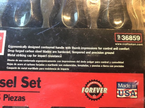 Craftsman 5pc Wood Chisel Set USA 35869 USA 1/4”, 1/2”, 3/4”, 1”, 1-1/4” NOS - Picture 2 of 9