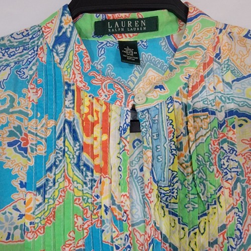 Lauren Ralph Lauren Top Womens Large 100% Cotton Blouse Multicolor Lightweight - Picture 2 of 10