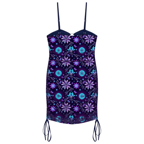 Womens Dresses Sexy Sling Print Beachdress Drawstring Minidress Hollow Out Mesh - Picture 20 of 44