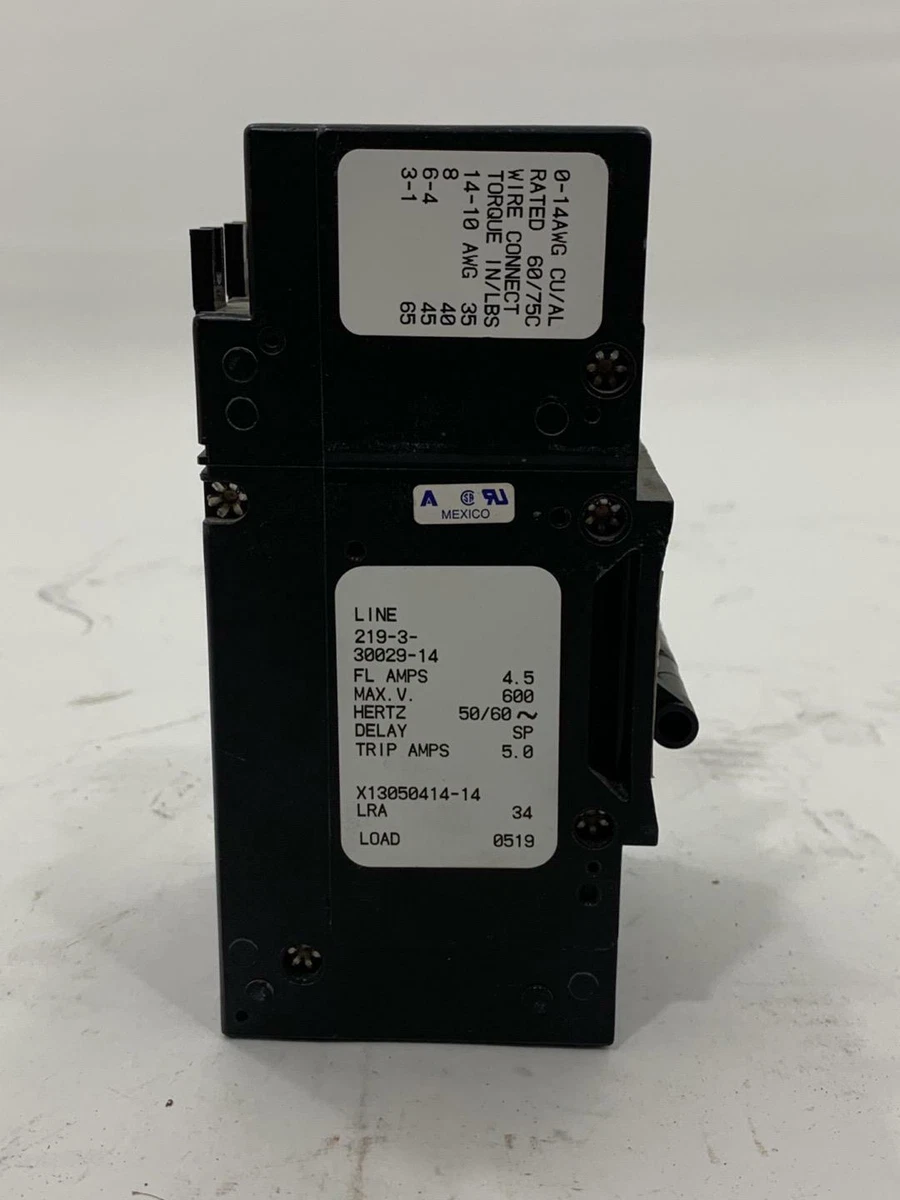 Airpax 219 3 30029 14 4.5A 4.5 Amps 600V 600 Volt Circuit Breaker