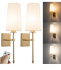 Set Of 2 Slim Wall light Fixture Battery Operated Wall Sconce White Fabric Shade