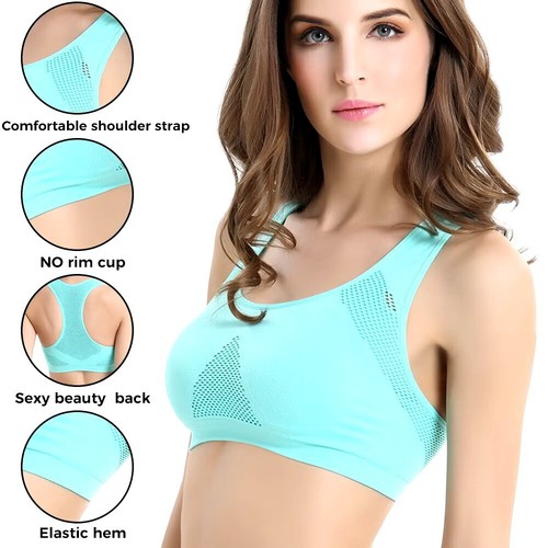 Gepolstert Damen Sport Fitness Yoga Push Up BH Crop Top Bustier Shirt - Bild 2 von 21