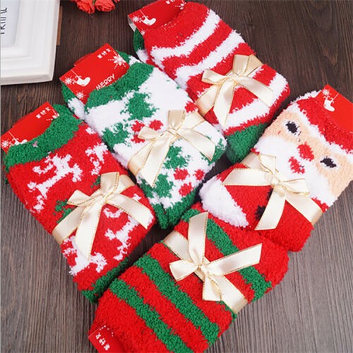 6 Pairs Christmas Soft Ladies Fluffy Lounge Cosy Bed Socks Winter Warm Gift Bag - Picture 19 of 27