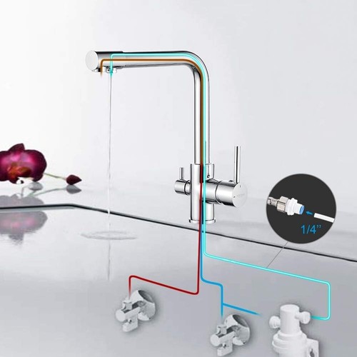 Küchenarmatur Chrom 3 Wege Wasserfilter Wasserhahn Edelstahl Trinkwasserhahn - Bild 8 von 11