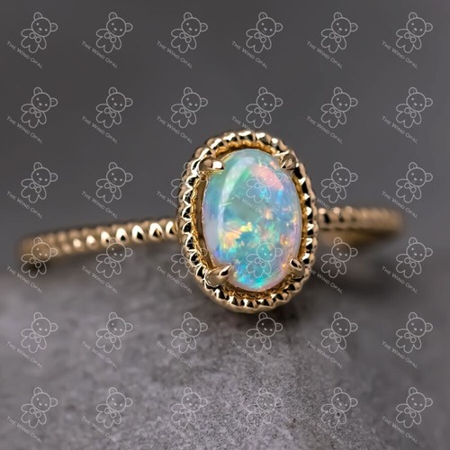 Twisted Band Oval Australian Solid Opal Ring in 14K Yellow Gold - Picture 1 of 4