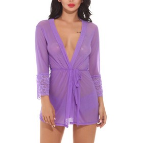 Womens Lace Kimono Sexy Lingerie Robe Set Sheer See Through Babydoll Sleepwear