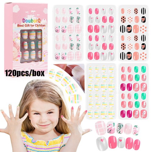 120Pcs/Set Children Fake Nails Acrylic Nail Tips Artificial Nail Decor DIY Art