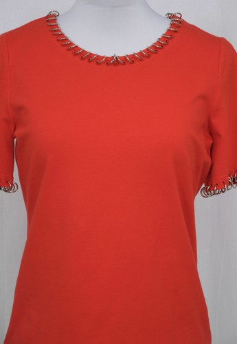 NWT $225 size XS CARLISLE VINTAGE RED w/SILVER RING EMBELLISHED T-SHIRT - Picture 4 of 7