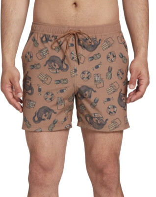 NWT Alpine Design Men s Make Waves Water 5  Shorts Alligator Sz M Brown Graphic