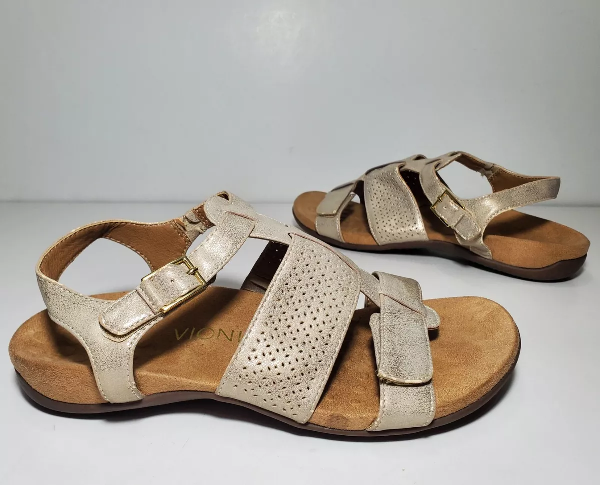Vionic Goldie Slingback Sandals In Champagne Metallic Gold Leather