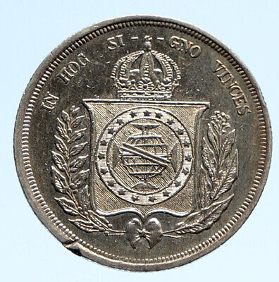 Armoiries brésiliennes antiques 1863 argent véritable pièce de vendre 500 riz i96233