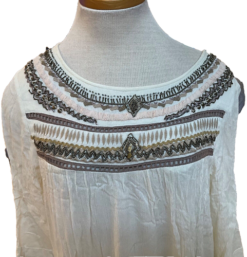 Free People Dress PULLOVER WHITE SZ L EMBELLISHED COLLAR - Picture 3 of 8