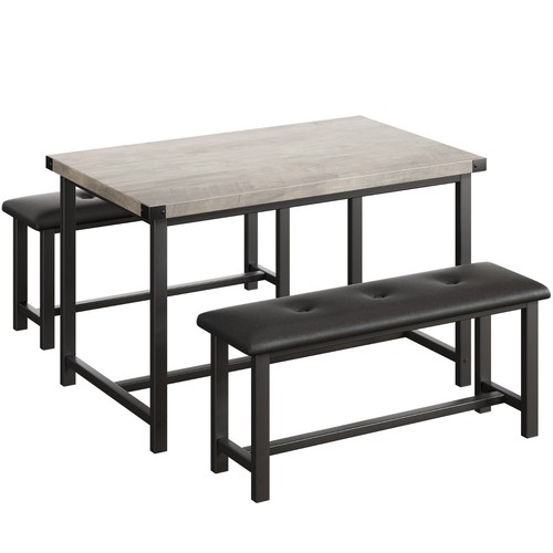 Dining Set for 4 Wood Top Table and 2 PU Leather Upholstered Bench Small Kitchen - Picture 12 of 45