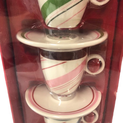 Starbucks 2007 New Holiday Gift Set Demitasse Espresso Candy Swirl Cups Saucers - Picture 6 of 10