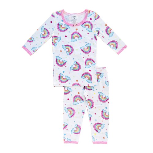 SF95057 Esme Girl's Sleepwear Pajamas 3/4 Sleeve Top Leggings set white pink - Picture 4 of 6