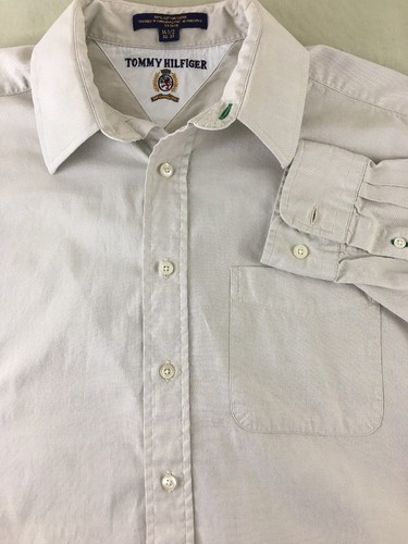 TOMMY HILFIGER Men's Size 16.5 32-33 Beige Button Front Long Sleeve Shirt - Picture 1 of 9