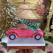 Dollhouse TIN RED TRUCK Rustic Primitive Christmas Decoration Mini Wall Ornament