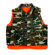 Vintage Camo Hunter Neon Orange Full Zip Reversible Puffer Vest Size XL