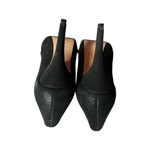 Antonio Melani Black Leather Jeweled Platform Heel Peep Toe Shoes Size 8 M - Picture 7 of 11