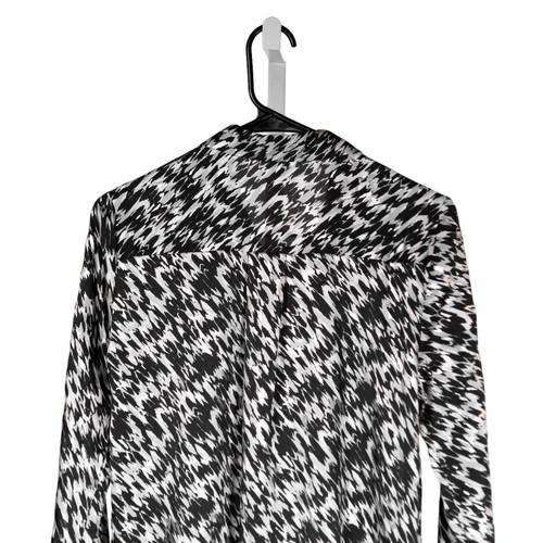 Camisa de vestir Express para mujer con botones abstracto satinado negocios informal túnica top S - Imagen 7 de 8