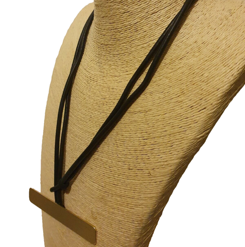 Art Deco Black Rubber Necklace Gold Rectangle Pendant Geometric Quirky Women's - Picture 9 of 12