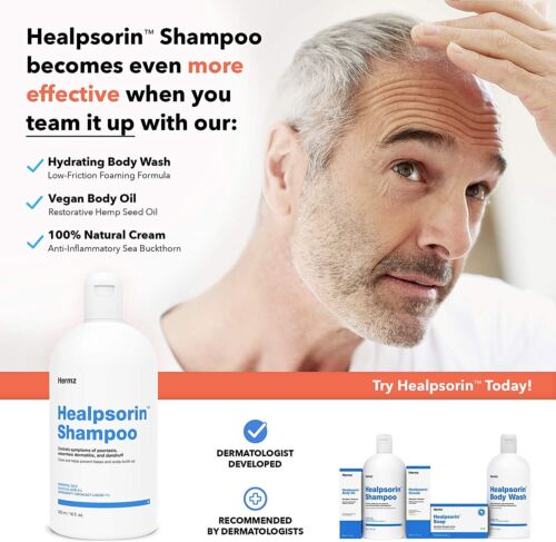 Psoriasis Shampoo & Conditioner for Dry Scalp 500ml UK Dermz Healpsorin Set of 2 - Picture 7 of 10