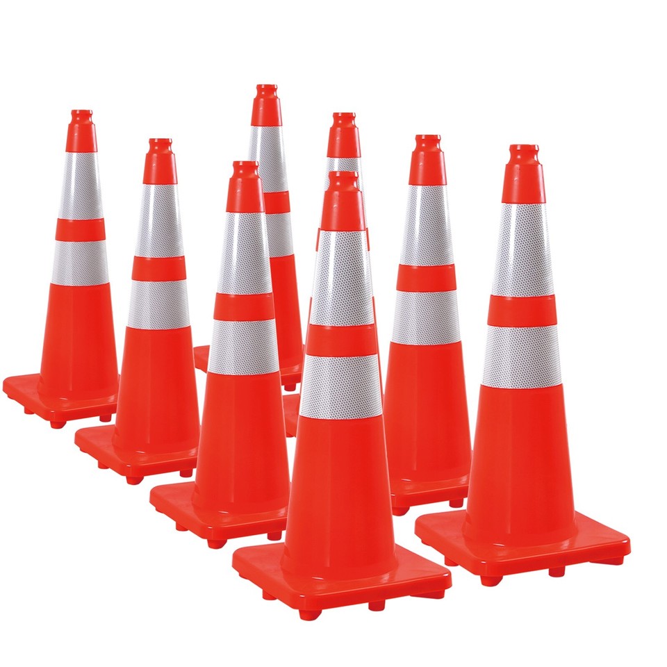 8PCS 12/18/28''Flexible PVC Traffic Cones with Reflective Collar High ...