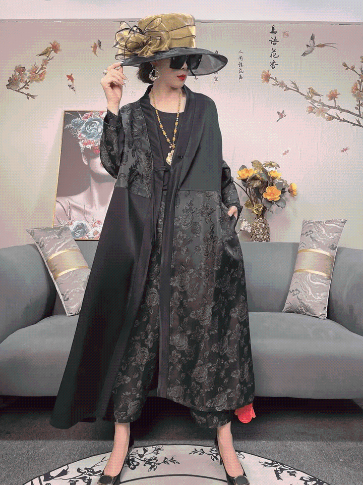 Autumn Retro Womens Dress Loose Elegant New Casual Printing Floral Silk