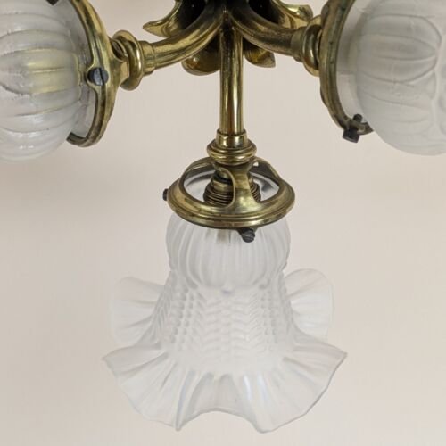 Antique French Gilt Bronze Mount 3 Light Glass Ceiling Light By Berlie & Co Lyon - Picture 2 of 11