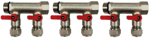 1" Brass Ball Valve Manifold for 1/2" PEX tubing with 6 port - Red - Picture 4 of 7