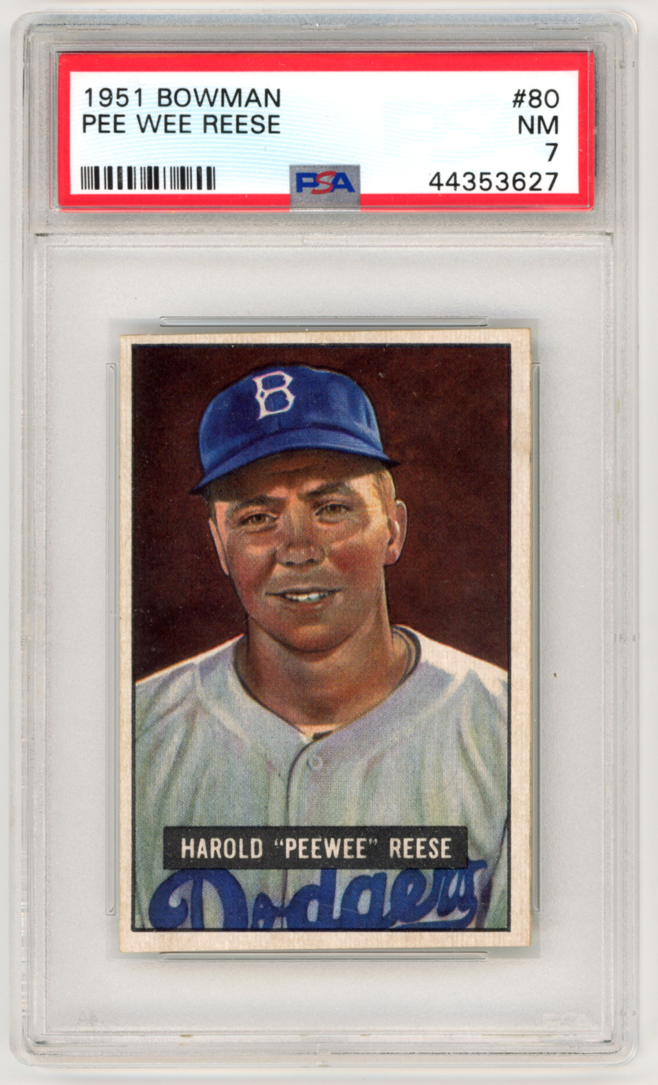 1951 Bowman #80 Pee Wee Reese HOF Brooklyn Dodgers -- PSA 7 NM