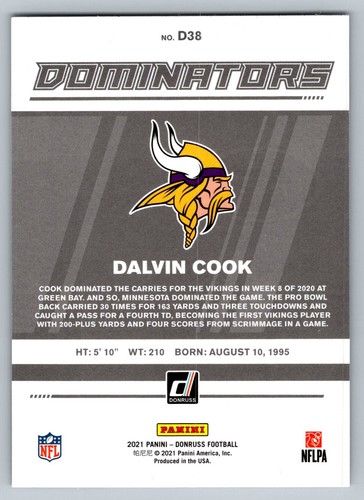2021 Donruss #D38 Dalvin Cook Dominators Near mint or better - Picture 2 of 2