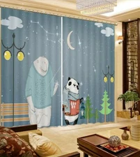 Panda Scarf Oil Lamp 3D Curtain Blockout Photo Printing Curtains Drape Fabric