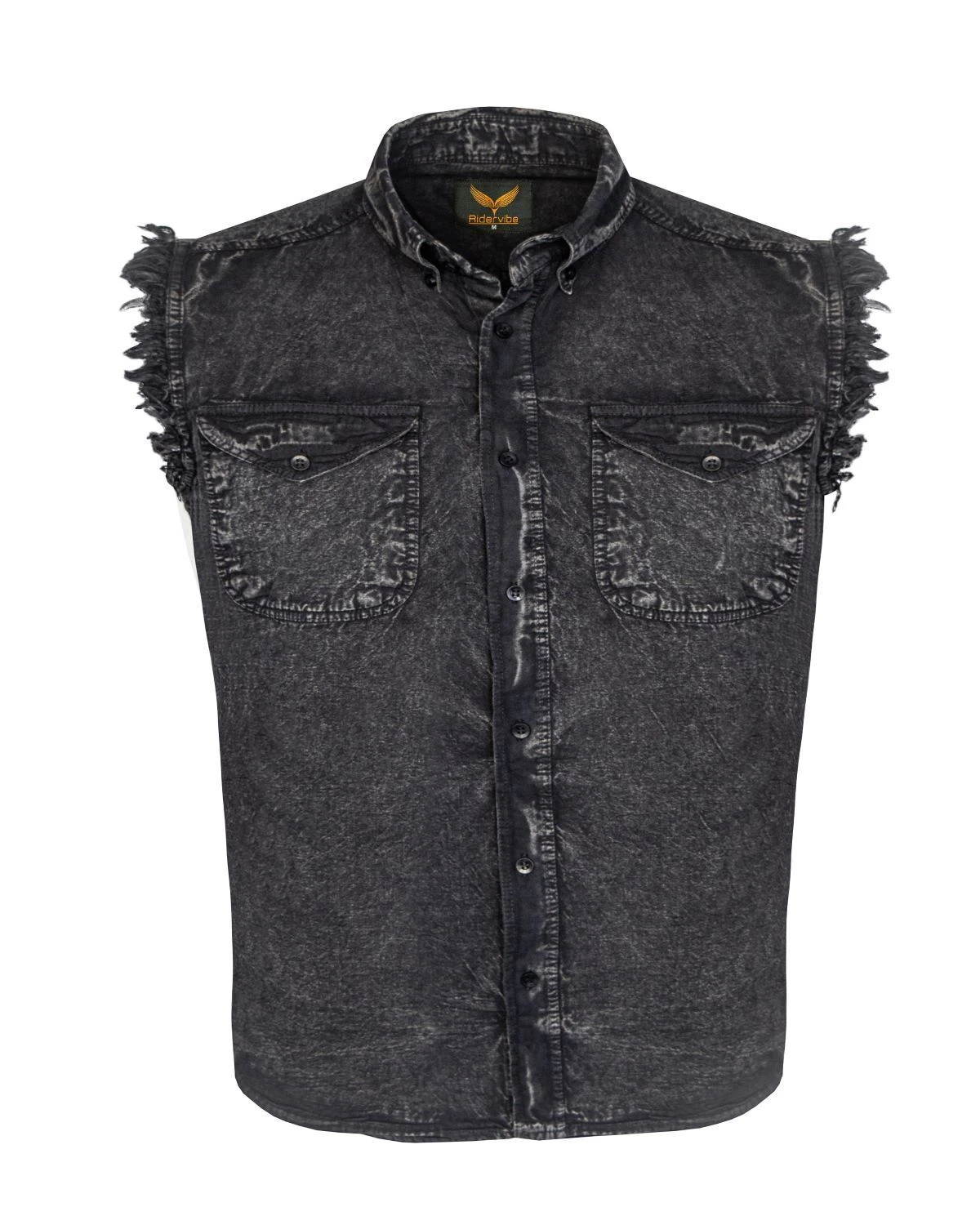 Premium Men's Stonewashed Black Sleeveless Cotton Shirt Summer for biker