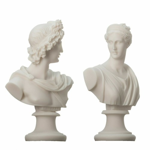 Artemis Diana and Apollo Bust Greek Statues Figurine Gods Alabaster 5.9'' - Picture 2 of 8