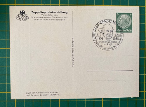 Ganzsache Sonderstempel 8.7.1938 Zeppelinpost Ausstellung Konstanz -5733