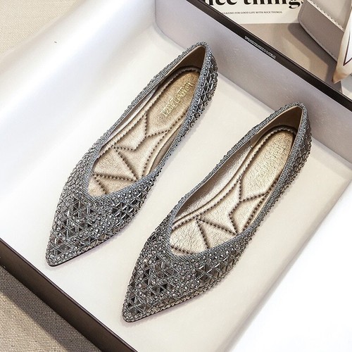 Nieten flache spitz zulaufende Glitzer Perlen Ballerian Schuhe flacher Mund Pailletten
