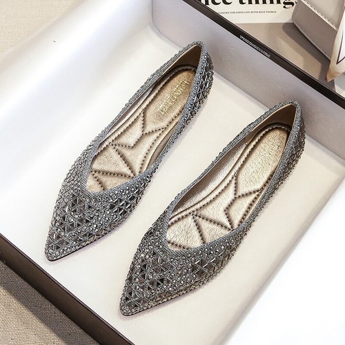 Rivets Flats Pointed Toe Glitter Beading Ballerian Shoes Shallow Mouth Sequined - Afbeelding 1 van 17