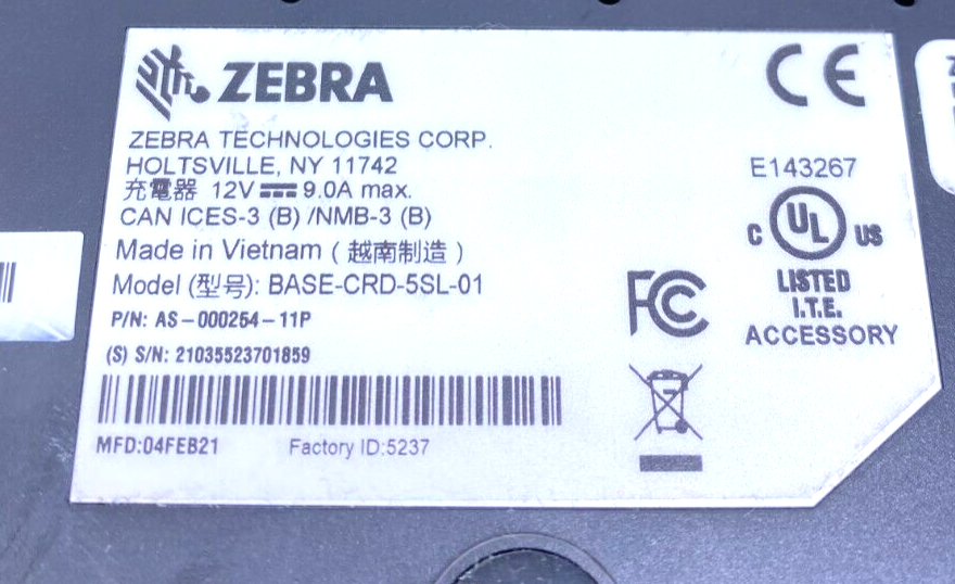 Zebra 4 Slot Charging Base W/O Power Adapter AS-000254-11P Working