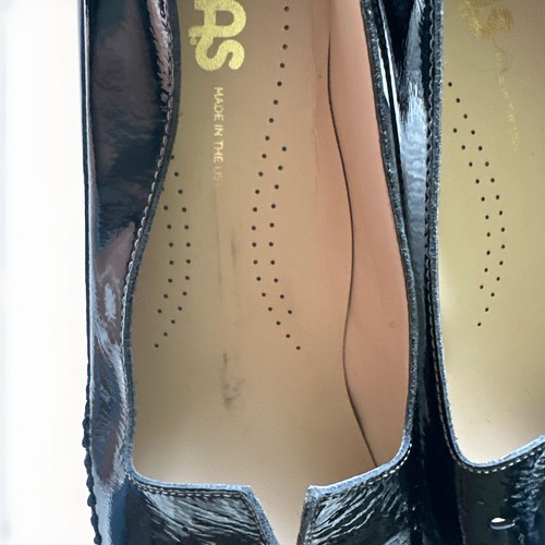 SAS Sonyo Patent Leather Slip On Shoes 9.5 MCut Out Kitten Heel Black NWOB - Picture 7 of 9
