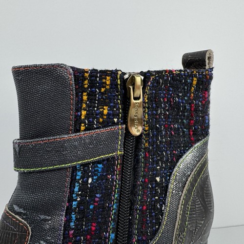 Spring Step L'Artiste Boots Womens 9.5* Black Leather Leaf Textile Artsy Boho - Picture 9 of 15