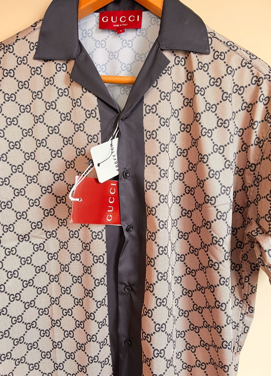 GUCCI グッチ スリムフィットボタンダウンシャツ GUCCI MEN vintage, SHORT SLEEVE BLACK SLIM FIT SHIRT BUTTON