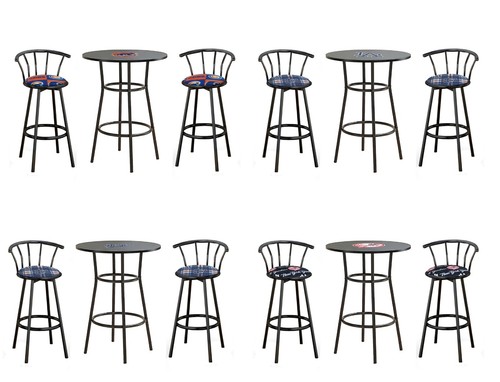 MLB Team Logo 28" Black Bar Table with Black Swivel Bar Stools Team Fabric Seats - Picture 1 of 9