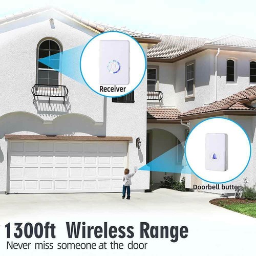 2 Sets Wireless Doorbell Chime Kit Waterproof Button Plug in Receiver 1300 Feet - Picture 6 of 12