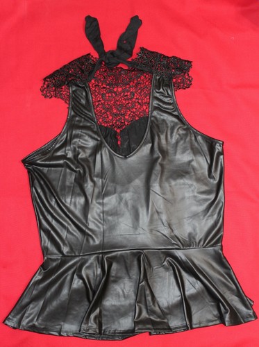 Corbata Top Caren Sport Cuero Sintético Encaje Estilo Peplum - Negro - 3X - Imagen 3 de 3