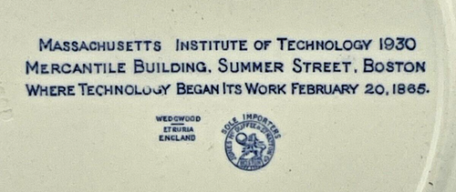 Placa de construcción mercantil antigua MIT azul y blanca de Wedgwood England 10,5" de diámetro - Imagen 5 de 7